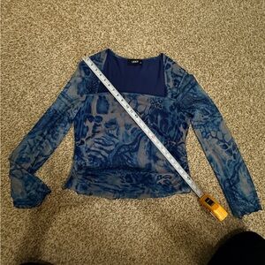 Cider Navy and Blue Patterned Sheer Blouse